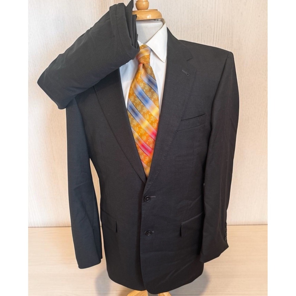 Jos A Bank Signature Gold 2 Piece Dark Gray 100% Wool Suit 40L Pants 34 x 31